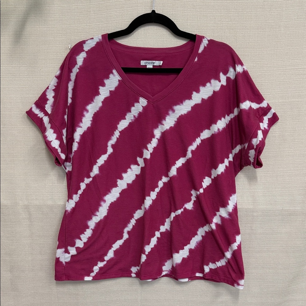 Chico's Fuchsia and White Tie-Dye Short Sleeve Top